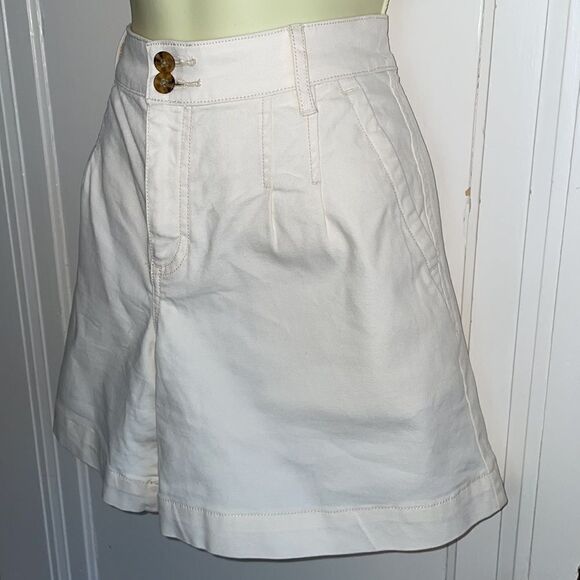 a.n.a cream colored high waisted pleat front shorts - Picture 3 of 8